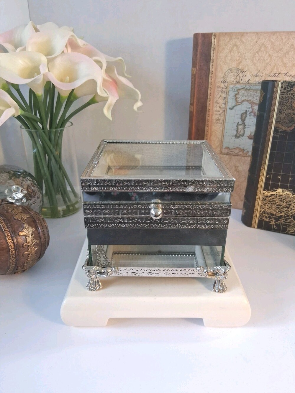 Cynthia Rowley Vintage Glass Mirrored Jewelry Box - Pristine Square Shape